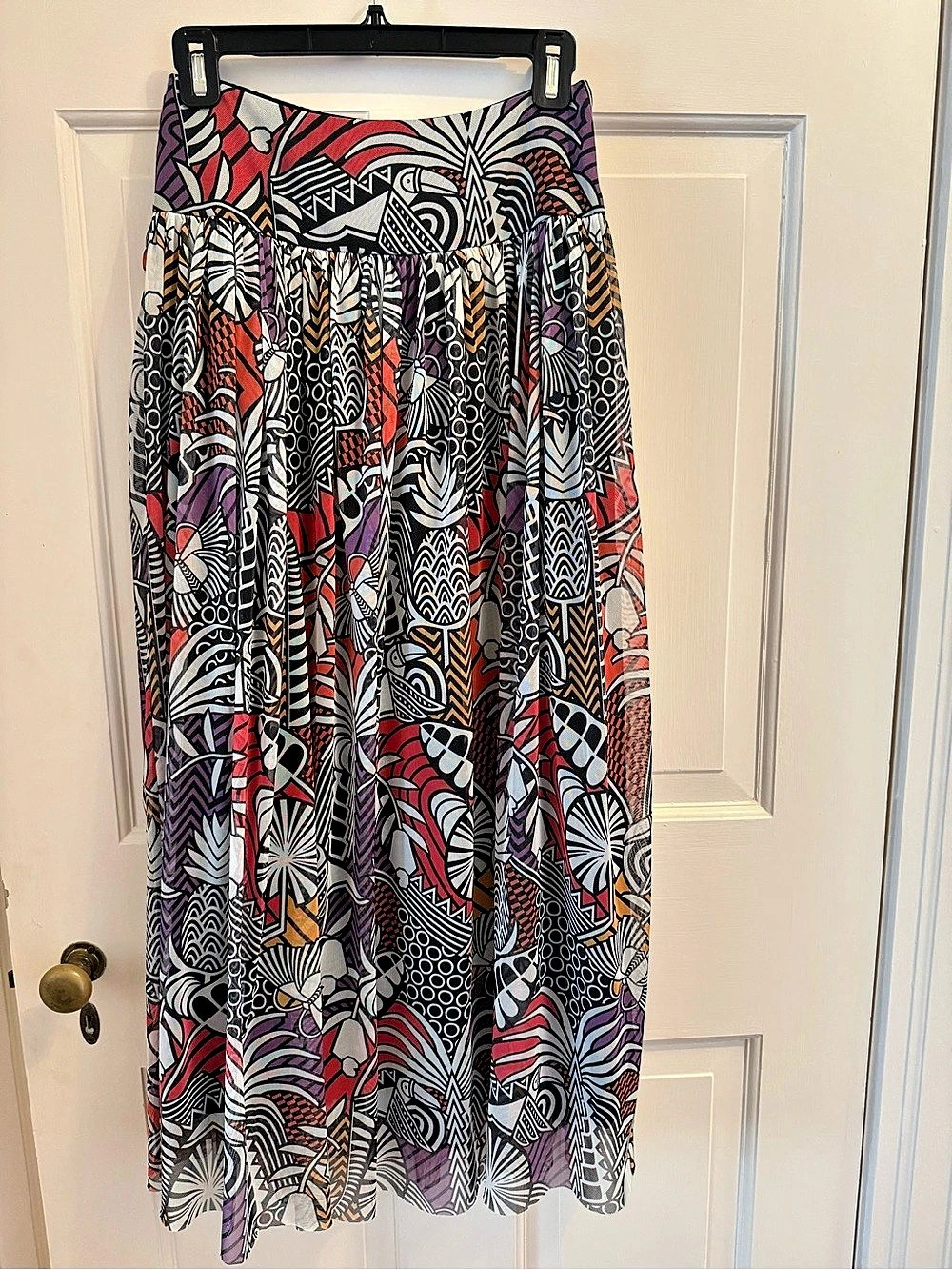 Farm Rio Anthropologie Geometric Maxi Skirt in Black & Red Size XS Like New